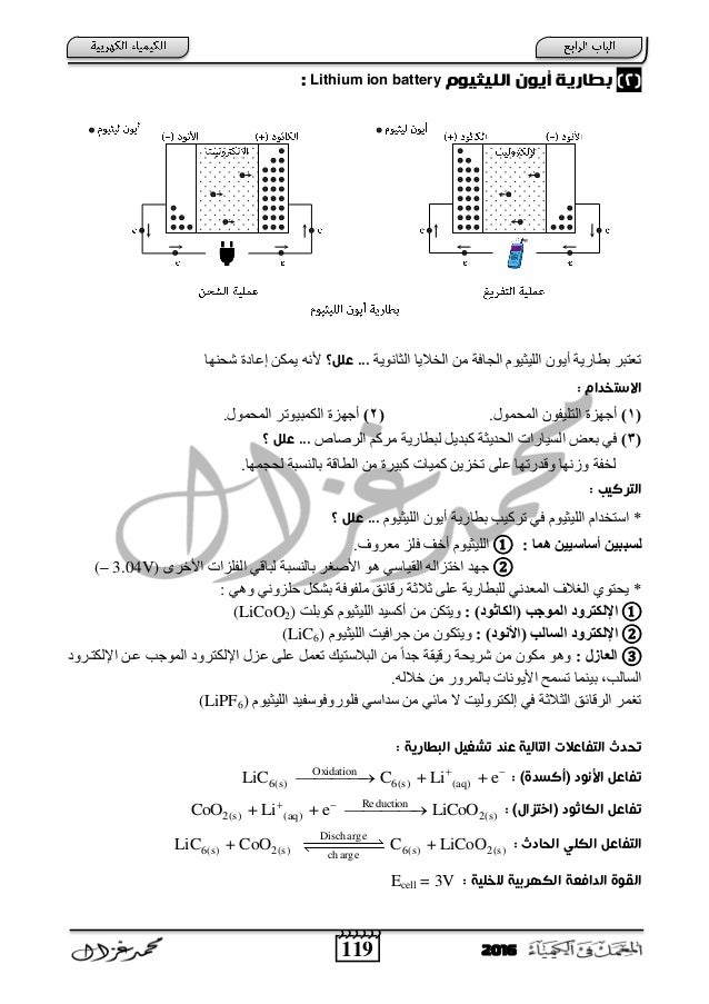 119 2016
(2)امنيثيوم أيون ةطاريثLithium ion battery:
اٌضبٔٛ٠خ اٌخال٠ب ِٓ اٌغبفخ َٛ١اٌٍ١ض ْٛ٠أ ثطبز٠خ رؼ...