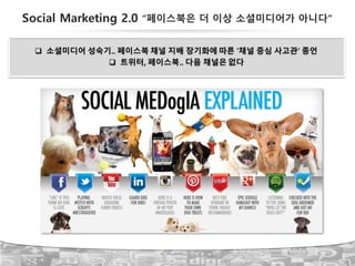 Social Marketing 2.0 “페이스북은 더 이상 소셜미디어가 아니다”
q 소셜미디어 성숙기.. 페이스북 채널 지배 장기화에 따른 ‘채널 중심 사고관’ 종언
q 트위터, 페이스북.. 다음 채널은 없다
 