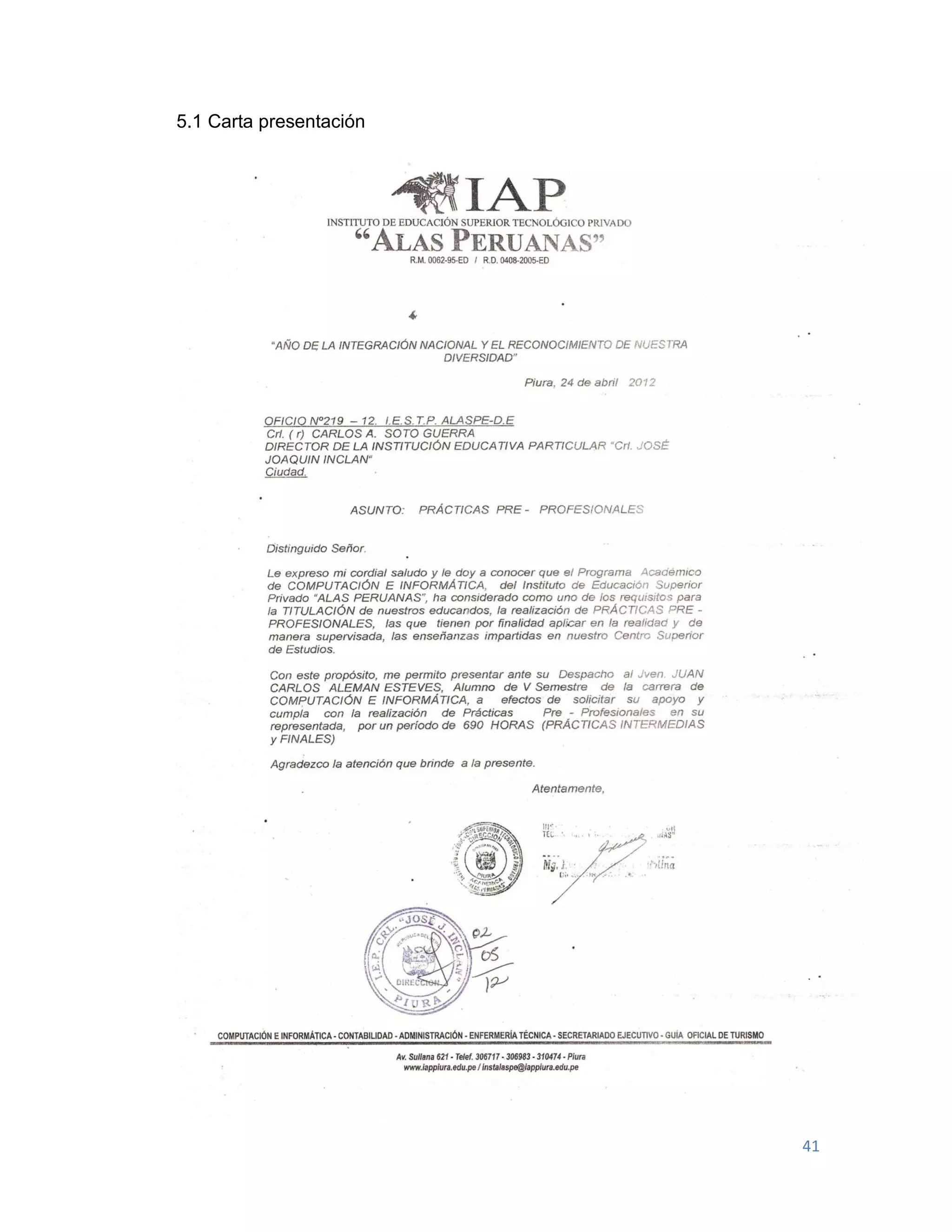 41
5.1 Carta presentación
 