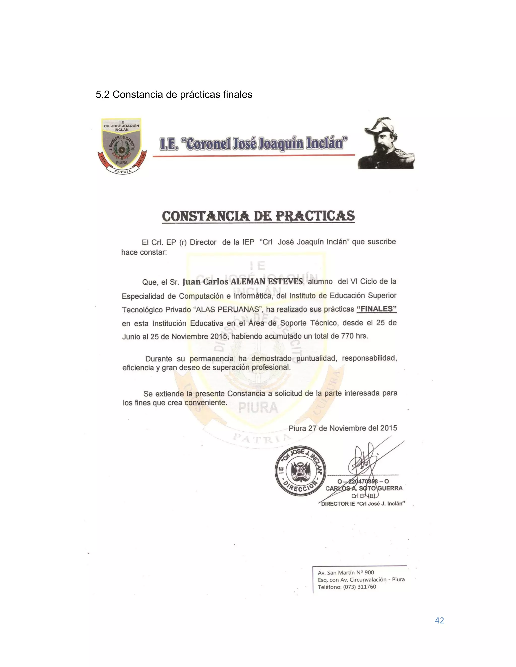 42
5.2 Constancia de prácticas finales
 