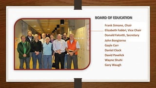 BOARD OF EDUCATION
Frank Simone, Chair
Elizabeth Fabbri, Vice Chair
Donald Falcetti, Secretary
John Bongiorno
Gayle Carr
Daniel Clock
David Pavelick
Wayne Shuhi
Gary Waugh
 