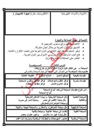 -‫جٌىٍٙذحت١س‬ ‫ٚجألوٚجش‬ ‫جألوٚ٠س‬-ً‫ِػ‬ ‫جالٌىطٍٚٔ١حش‬) ‫اٌىّج١ٛرو‬ ‫أعٙيح‬ (
‫ٚاٌزغبهح‬ ‫اٌظٕبػخ‬ ‫ِغبي‬ ٝ‫ف‬ ‫اٌزّٕ١خ‬
ٓ١‫جٌهٍ٠ؿ‬ ٜٛ‫ِٓط‬ ‫ٌٚفغ‬ ُ١ٍ‫ذحٌطؼ‬ َ‫جال٘طّح‬0
‫جٌطٕٓ١ك‬. ‫ِٗطٍوس‬ ْ‫ٌؿح‬ ‫نالي‬ ِٓ ‫جٌؼٍذ١س‬ ‫جٌىٚي‬ ٓ١‫ذ‬
. ٗ‫ٚجٌطٗحذ‬ ٌ‫جٌطىٍج‬ ‫ضطؿٕد‬ ٝ‫قط‬ ‫جٌؼٍذ١س‬ ‫جٌىٚي‬ ٟ‫ف‬ ‫جإلٔطحؼ‬ ُ‫ٔظ‬ ٓ‫ػ‬ ‫جٌّؼٍِٛحش‬ ٍ١‫ضٛف‬
. ‫جٌؼٍذ١س‬ ‫جٌىٚي‬ ٓ١‫ذ‬ ‫جألِٛجي‬ ِٚ‫ٌٚؤ‬ ‫جألفٍجو‬ ً‫ضٕم‬ َ‫أِح‬ ‫جٌرحخ‬ ‫فطف‬
.‫ٚجإلوجٌ٠س‬ ‫جٌفٕ١س‬ ‫جٌّٗىالش‬ ٍٝ‫ػ‬ ‫جٌطغٍد‬
ٌ‫ا‬‫اٌَـــــ‬ : ‫اٌضبٌش‬ ً‫له‬‫ـ١بؽ‬‫ـــــ‬‫خ‬
ٕٗ‫ٚؽ‬ ‫فبهط‬ ٚ‫ا‬ ً‫كاف‬ ٓ‫اِبو‬ ‫ٌي٠بهح‬ ‫اٌفوك‬ ‫أزمبي‬ ٝ٘ ‫:ــ‬ ‫اٌَ١بؽخ‬
‫ِم‬‫ـــ‬‫اٌَ١بؽ‬ ‫ِٛـــبد‬‫ــــ‬‫خ‬ٌٝ‫ئ‬ ُٓ‫ٚضٕم‬ ‫جٌٓ١حقس‬ َ‫ل١ح‬ ٍٝ‫ػ‬ ‫ضٓحػى‬ ٟ‫جٌط‬ ًِ‫جٌؼٛج‬ ٟ٘
‫ؽج١ؼ١خ‬ ‫ِمِٛبد‬‫اٌّزّ١ي‬ ‫اٌّٛلغ‬-‫اٌّزٕٛع‬ ‫إٌّبؿ‬-‫اٌقالثخ‬ ‫اٌطج١ؼخ‬
‫ِمِٛبد‬‫ثشو٠خ‬‫ٚاٌّٛاطالد‬ ً‫إٌم‬ ‫رٛافو‬‫اٌَ١بؽ١خ‬ ٜ‫ٚاٌمو‬ ‫اٌفٕبكق‬ ‫رٛافو‬
ْ‫ٚاالِب‬ ِٓ‫اال‬ ‫رٛافو‬‫اٌؾؼبهح‬ ‫ِظب٘و‬ ‫رٛافو‬
-ٜ‫أك‬‫اٌَ١بؽ‬ ‫ِمِٛبد‬ ‫رٕٛع‬‫خ‬‫رؼلك‬ ٌٝ‫إ‬‫أٔٛاع‬‫اٌَ١بؽخ‬
‫اٌَ١بؽخ‬ ‫أٔٛاع‬
‫اٌؼٍّ١خ‬ ‫اٌَ١بؽخ‬
‫ٚاٌضمبف١خ‬
‫اٌزبه٠ق١خ‬ ‫اٌَ١بؽخ‬ ً‫ِض‬ٚ‫اٌزبه٠ق١خ‬ ٓ‫االِبو‬ ‫ى٠بهح‬
‫ِظو‬ ٝ‫ف‬ ‫االلظو‬ ‫ِل٠ٕخ‬ ً‫ِض‬‫ٍٛه٠ب‬ ٝ‫ف‬ ‫رلِو‬ ‫ِٚل٠ٕخ‬
‫ٚاٌّؼبهع‬ ‫اٌّؤرّواد‬ ‫ٍٚ١بؽخ‬
‫اٌزوف١ٙ١خ‬ ‫اٌَ١بؽخ‬‫اٌشٛاؽٝء‬ ‫ٍ١بؽخ‬ ً‫ِض‬ٜ‫ٚاٌَفبه‬‫اٌج١ئ١خ‬ ‫ٚاٌَ١بؽخ‬‫ٚإٌ١ٍ١خ‬
‫اٌطج١خ‬ ‫اٌَ١بؽخ‬‫ػالع١خ‬ ‫ٍ١بؽخ‬ ٌٝ‫ا‬ َُ‫رٕم‬‫ٚلبئ١خ‬ ‫ٍٚ١بؽخ‬
ٓ١‫ػ‬ ‫ى٠بهح‬ ً‫ِض‬‫ِب‬ْ‫ثبالهك‬ٓ١‫ٚػ‬ْ‫ؽٍٛا‬‫ثّظو‬
‫اٌو٠بػ١خ‬ ‫اٌَ١بؽخ‬َ‫اٌمل‬ ‫ووح‬ ‫ِٚجبه٠بد‬ ‫اٌو٠بػ١خ‬ ‫ٚاٌجطٛالد‬ ‫اٌّٙوعبٔبد‬ ‫ؽؼٛه‬
 