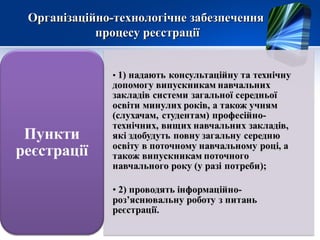 Організаційно-технологічне забезпеченняОрганізаційно-технологічне забезпечення
процесу реєстраціїпроцесу реєстрації
 