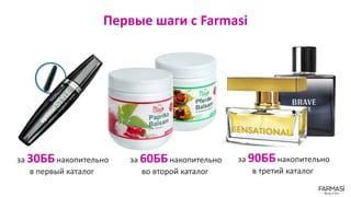 Первые шаги с Farmasi
за 30ББнакопительно
в первый каталог
за 60ББнакопительно
во второй каталог
за 90ББнакопительно
в третий каталог
 