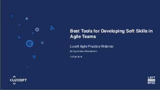 www.luxoft.com
Best Tools for Developing Soft Skills in
Agile Teams
Luxoft Agile Practice Webinar
By Vyacheslav Moskalenko
12 Feb 2016
 