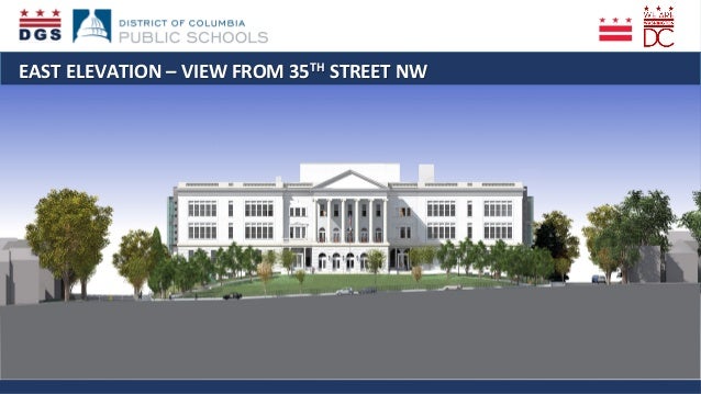  	
  EAST	
  ELEVATION	
  –	
  VIEW	
  FROM	
  35TH	
  STREET	
  NW	
  
 