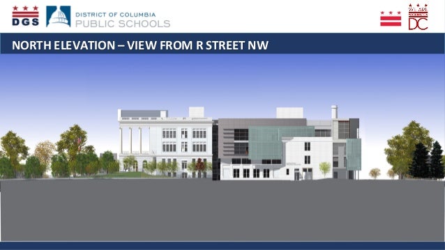  	
  NORTH	
  ELEVATION	
  –	
  VIEW	
  FROM	
  R	
  STREET	
  NW	
  
 