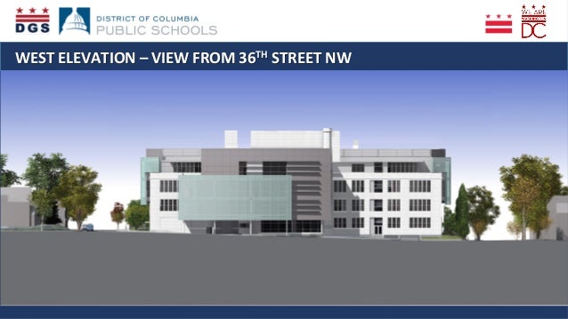  	
  WEST	
  ELEVATION	
  –	
  VIEW	
  FROM	
  36TH	
  STREET	
  NW	
  
 