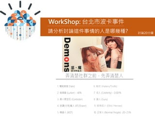 WorkShop: ̨в¼
ՈӑՓ@Ď׷N? ӑՓ20
6.  (Haters/Trolls)
9. ³ (Ethic Heroes)
 