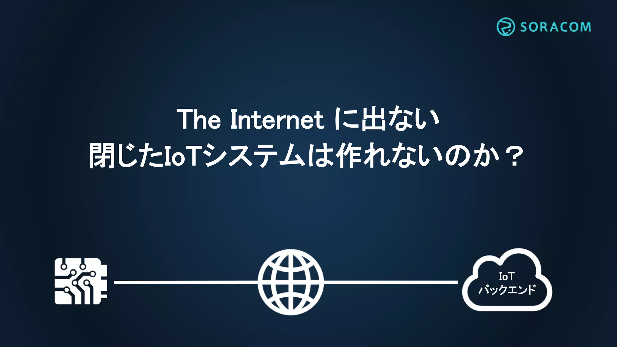 The Internet に出ない
閉じたIoTシステムは作れないのか？
IoT
バックエンド
 