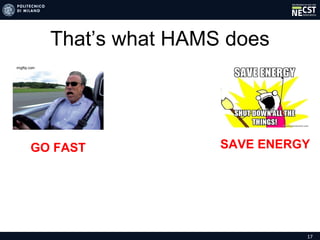 17
GO FAST
imgflip.com
SAVE ENERGY
That’s what HAMS does
 