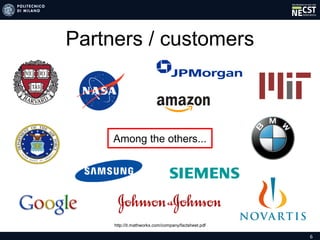 6
Partners / customers
Among the others...
http://it.mathworks.com/company/factsheet.pdf
 