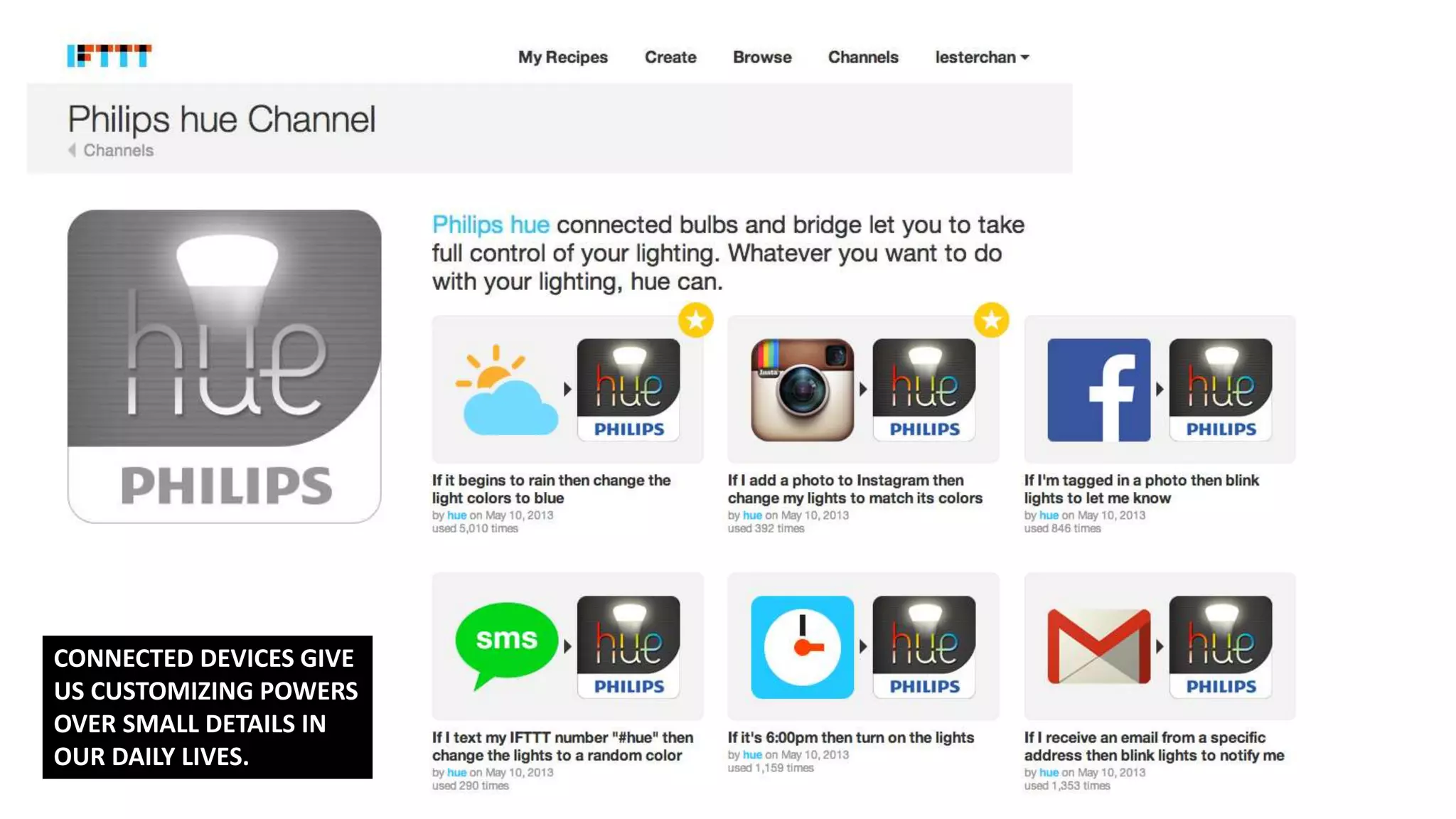 CONNECTED DEVICES GIVE
US CUSTOMIZING POWERS
OVER SMALL DETAILS IN
OUR DAILY LIVES.
 