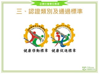 企業社會責任獎項
三、認證類別及通過標準
 