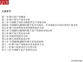 专注市场研究与调查
主要章节
第一章 瞬干胶产业概述
第二章 瞬干胶生产成本分析
第三章 中国瞬干胶技术数据和生产基地分析
第四章 中国2011-2016年瞬干胶不同地区、不同规格及不同应用的产量分析
第五章 瞬干胶消费量及消费额的地区分析
第六章 中国2011-2016年瞬干胶产供销需市场分析
第七章 瞬干胶主要企业分析
第八章 价格和利润率分析
第九章 瞬干胶销售渠道分析
第十章 中国2016-2021年瞬干胶发展趋势
第十一章 瞬干胶产业链供应商及联系方式
第十二章 瞬干胶新项目可行性分析
第十三章 中国瞬干胶产业研究总结
 