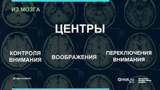 ЦЕНТРЫ
КОНТРОЛЯ
ВНИМАНИЯ ВООБРАЖЕНИЯ
ПЕРЕКЛЮЧЕНИЯ
ВНИМАНИЯ
ИЗ МОЗГА