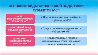 ОСНОВНЫЕ ВИДЫ ФИНАНСОВОЙ ПОДДЕРЖКИ
СУБЪЕКТОВ МСП
 