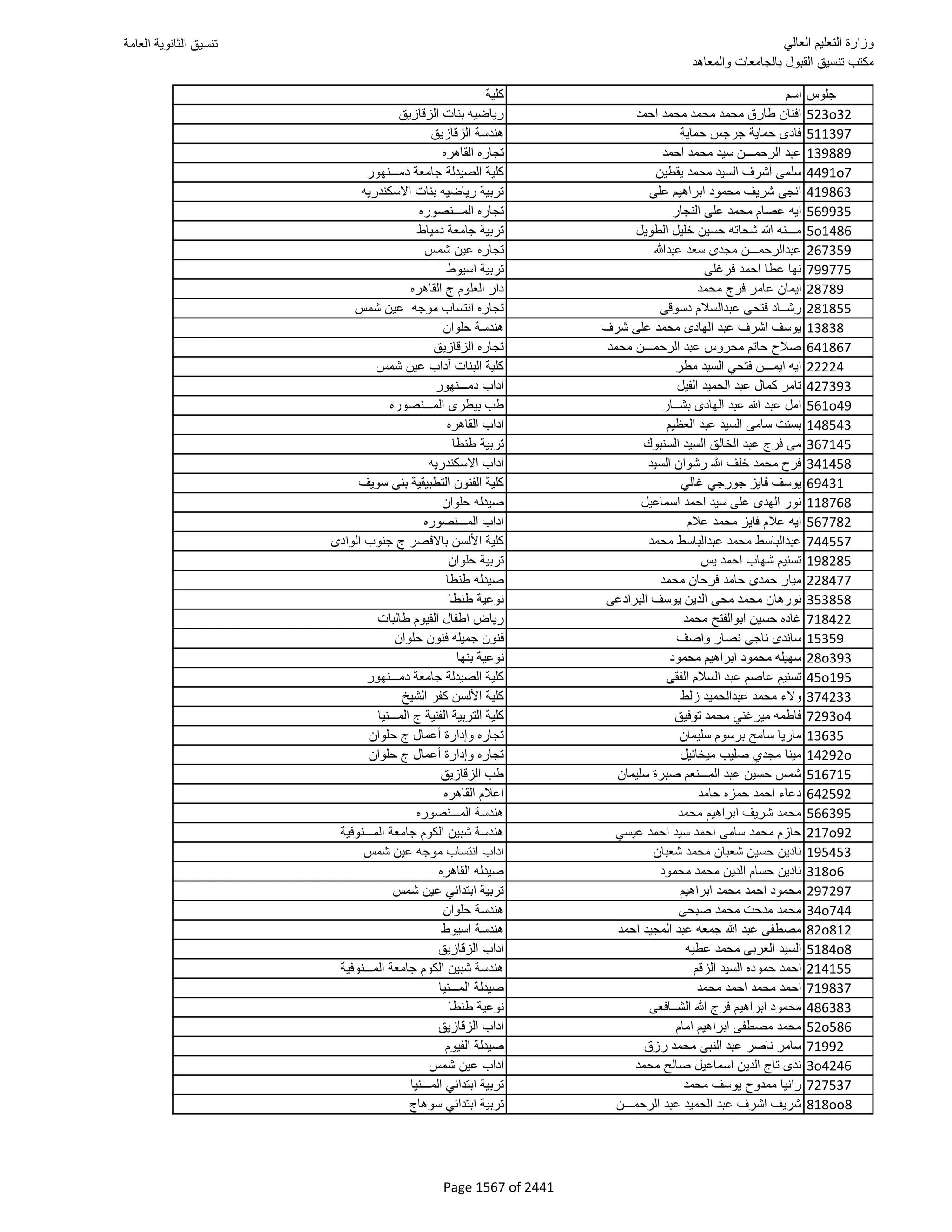 نتيجة تنسيق المرحلة الأولى 2016