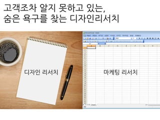 고객조차 알지 못하고 있는,
숨은 욕구를 찾는 디자인리서치
마케팅 리서치디자인 리서치
 