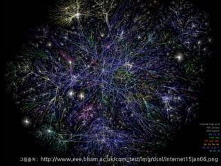 그림출처 : http://www.eee.bham.ac.uk/com_test/img/dsnl/internet15jan06.png
Internet map as of
16th January
2006 legend:
net, ca, us
com, org
mil, gov, edu
jp, cn, tw, au
de, uk, it, pl, fr
br, kr, nl
 
