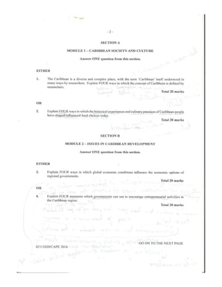 CAPE Caribbean Studies 2016 Paper 2