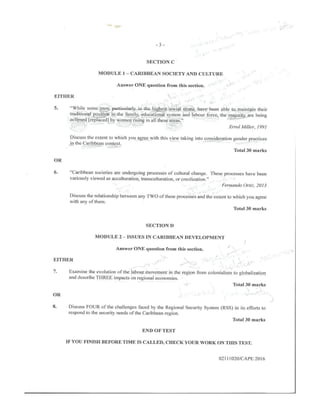 CAPE Caribbean Studies 2016 Paper 2