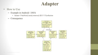 16 2014 HTC PROPRIETARY AND CONFIDENTIAL
Adapter
? How to Use
C Example in Android / JAVA
? Iterator hasNext() next() remove() ͬcollection
C Consequence
 