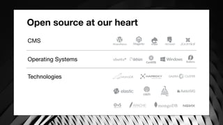 Open source at our heart
CMS
Operating Systems
Technologies
 