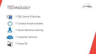YOU NEED
TECHNOLOGY
› SQL Server R Services
› Cortana virtual assistant
› Azure Machine Learning
› Cognitive Services
› Po...