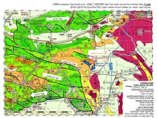 ‫שבר‬
‫ח‬ ‫כיפה‬ ‫וחצי‬'‫בינית‬
‫גאולוגיה‬ ‫מקרא‬
(‫לצעיר‬ ‫מהבוגר‬ ‫סדר‬ ‫לפי‬)
‫שבר‬ ‫קו‬(‫העתק‬)
‫יהודה‬ ‫חבורת‬(‫קנומן‬-‫טורון‬)
C3‫דולומיט‬‫סכנין‬
t‫גיר‬ ‫אבן‬‫בענה‬
‫הצופים‬ ‫הר‬ ‫חבורת‬(‫סנון‬-‫פלאוקן‬)
sp‫מנוחה‬ ‫תצורות‬‫וע‬'‫רב‬-‫טקיה‬
‫עבדת‬ ‫חבורת‬(‫אאוקן‬)
Ea‫עדולם‬ ‫תצורת‬
Et‫תמרת‬ ‫תצורת‬
nqc‫שלישון‬-‫רביעון‬
(‫נאוגן‬-‫קוורטר‬)‫יבשתי‬
P(‫פליוקן‬)‫וקונגלומרט‬ ‫חוואר‬
bm‫תחתונה‬ ‫בזלת‬bc‫הכיסוי‬ ‫בזלת‬
q‫רביעון‬(‫קוורטר‬)‫צעירים‬ ‫משקעים‬
‫מפה‬1:‫מפה‬‫עפ‬ ‫הסקר‬ ‫סביבת‬ ‫של‬ ‫גאולוגית‬"‫מפה‬ ‫י‬1:200,000(Sneh et al., 1998)‫ועפ‬"‫י‬‫מובשוביץ‬(1965)
‫גשם‬ ‫קווי‬ ‫עם‬,‫הסקר‬ ‫ותחומי‬ ‫היערות‬ ‫ושמות‬ ‫יער‬ ‫תחומי‬(‫פוליגונים‬ ‫כולל‬)‫של‬2015‫ו‬-2016
 