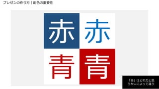 プレゼンの作り方｜配色の重要性
「赤」はどれだと思
うか人によって違う
 