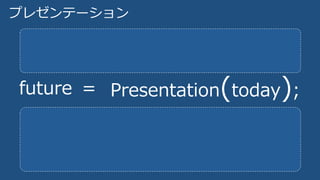 プレゼンテーション
future = Presentation(today);
 