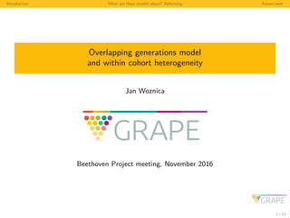 Introduction What are these models about? Reforming Future work
Overlapping generations model
and within cohort heterogeneity
Jan Woznica
Beethoven Project meeting, November 2016
1 / 13
 