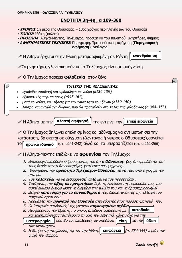 ÎŸÎœÎ—Î¡Î™ÎšÎ‘ Î•Î Î— â€“ ÎŸÎ”Î¥Î£Î£Î•Î™Î‘ / Î‘Î„ Î“Î¥ÎœÎÎ‘Î£Î™ÎŸÎ¥
11 Î£Î¿Ï†Î¯Î± Î§Î±Î½Ï„Î¶Î®
Î•ÎÎŸÎ¤Î—Î¤Î‘ 3Î·-4Î· , Î± 109-360
â–ª Î§Î¡ÎŸÎÎŸÎ£:1Î· Î¼Î­ÏÎ± Ï„Î·Ï‚ ÎŸÎ´ÏÏƒÏƒÎµÎ¹Î±Ï‚ â€“ 10Î¿Ï‚ Ï‡ÏÏŒÎ½...