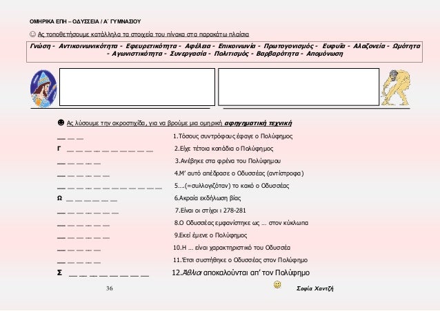 ÎŸÎœÎ—Î¡Î™ÎšÎ‘ Î•Î Î— â€“ ÎŸÎ”Î¥Î£Î£Î•Î™Î‘ / Î‘Î„ Î“Î¥ÎœÎÎ‘Î£Î™ÎŸÎ¥
36 Î£Î¿Ï†Î¯Î± Î§Î±Î½Ï„Î¶Î®
â˜º Î‘Ï‚ Ï„Î¿Ï€Î¿Î¸ÎµÏ„Î®ÏƒÎ¿Ï…Î¼Îµ ÎºÎ±Ï„Î¬Î»Î»Î·Î»Î± Ï„Î± ÏƒÏ„Î¿Î¹Ï‡ÎµÎ¯Î± Ï„Î¿Ï… Ï€Î¯Î½Î±ÎºÎ± ÏƒÏ„Î± Ï€Î±ÏÎ±ÎºÎ¬Ï„Ï‰ Ï€Î»Î±...