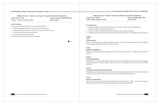 Teaching Scheme & Syllabus For B.E. Electronics Engineering
17
Shri Ramdeobaba College of Engineering & Management, Nagpur
16
Syllabus of Group 1 - Semester I and Group 2 - Semester II, Bachelor of Engineering
Course Code: CSP 101 Course: Computer Programming Lab
L: 0 Hrs., T: 0 Hrs., P:2 Hrs. Per week Total Credits: 2
Course Outcomes :
On successful completion of the course, students will be able to
1. Implement programs based on if-else, switch and loop structure.
2. Implement programs based on 1-D and 2-D numeric and character arrays.
3. Perform operation on structure and pointer.
4. Design programs based on functions.
CSP101practicals based on above CST 101 syllabus
Syllabus of Group 1- Semester I and Group 2-Semester II, Bachelor of Engineering
Course Code : HUT101 Course:-Communication Skills
L:2 Hrs.,T:0Hrs.,P:0Hrs.,Per week Total Credits:4
Course Outcomes :
1. Students have better reading comprehension, pronunciation, and functional English grammar.
2. Students are able to write letters and resumes
3. Students are able to organize their thoughts for effective presentation and writing.
4. Students are able to learn skills to present themselves well in an interview, and handle a Group Discussion
Syllabus
Unit-I :
Communication :
What is Communication, the Media of Communication, Channels of Communication, Barriers to Effective
Communication, Role of Communication Skills in Society.
Unit-II :
Reading Comprehension :
The Process of Reading, Reading Strategies Central idea, Tone and Intention, Comprehension Passages for
practice.
Unit-III :
Professional Speaking:
Components of an effective talk, Idea of space and time in public speaking, Tone of voice, Body language,
Timing and duration of speech, Audio-Visual Aids in speech. Presentation Skills, Group Discussion and Job
Interviews
Unit IV :
Orientation to Literary and Scholarly Articles :
Preferably two fictional and two non-fictional texts (Selected by the teachers and the Head). The art of writing
articles on social, cultural, scientific and technical issues (Paragraph Writing), Exercises.
Unit V :
Business Correspondence :
Types and Formats of Business letters, Routine Business Letters (Inquiry, Order, Instruction, Complaint,
Adjustment), Sales Letters, Resumes and Job applications, Business Memos, Emails.
 