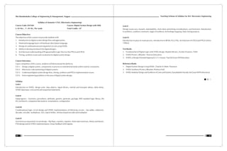 Teaching Scheme & Syllabus For B.E. Electronics Engineering
67
Shri Ramdeobaba College of Engineering & Management, Nagpur
66
Syllabus of Semester V B.E. (Electronics Engineering)
Course Code: ENT301 Course: Digital System Design with HDL
L: 03 Hrs. , T : 01 Hr., Per week Total Credits : 07
Course Objective:
The objective of this course is to provide students with
1. Introduction to digital system design flow and approaches.
2. Need and language basics of Hardware description language.
3. Design of combinational and sequential circuits using VHDL.
4. Ability to develop test bench for digital designs.
5. Architectural understanding of Programmable Logic Devices like FPGA and CPLD.
6. Timing, synthesis issues and constraints for digital system design.
Course Outcomes:
Upon completion of this course, students will demonstrate the ability to:
CO 1 : Design a digital system, components or process to meet desired needs within realistic constraints.
CO 2 : Effectively code and testing of digital systems.
CO 3 : Understand digital system design flow, timing, synthesis and FPGA implementation issues.
CO 4 : Solve engineering problems in the area of digital system design.
Syllabus
Unit-I
Introduction to VHDL, design units, data objects, signal drivers, inertial and transport delays, delta delay,
VHDL data types, concurrent and sequential statements.
Unit-II
Subprograms – functions, procedures, attributes, generic, generate, package, IEEE standard logic library, file
I/O, test bench, component declaration, instantiation, configuration.
Unit-III
Combinational logic circuit design and VHDL implementation of following circuits – fast adder, subtractor,
decoder, encoder, multiplexer, ALU, barrel shifter, 4X4 key board encoder and multiplier.
Unit-IV
Synchronous sequential circuits design – flip flops, counters, registers, finite state machines, Mealy and Moore,
FSM design and its VHDL implementation, linear feedback shift register.
Unit-V
Design issues race, hazards, metastability, clock skew and timing considerations, synchronizers. Introduction
to synthesis, synthesis constraint, stages of synthesis, technology mapping. Static timing analysis.
Unit-VI
Introduction to place & route process, introduction to ROM, PLA, PAL, Architecture of CPLD and FPGA (Xilinx
/ Altera).
Text Books
1. Fundamental of Digital Logic with VHDL design; Stephen Brown, Zvonko Vranesic; TMH.
2. VHDL Primer ; J Bhasker ; Pearson Education
3. VHDL-a Design Oriented Approach; S. S. Limaye; Tata McGraw-Hill Education.
Reference Books
1. Digital System Design Using VHDL ; Charles H. Roth; Thomson.
2. VHDL Synthesis Primer; J Bhasker; Prentice Hall.
3. VHDLModularDesignandSynthesisofCoresandSystem;ZainalabedinNavabi;McGrawHill Professional.
 