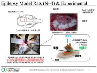 Applied Medical Engineering Science, Graduate School of Medicine
Craniotomyarea(510mm)
iȥ (7*12mm)
Ƥ󤫤Tk
ԸҙҰ
åȤ^wǤϤҊ
nåɥˤ_^
^w
×Ƥ|
gYɽڴѧҽѧgYίTΌˤ
ɽڴѧgYָᘡαoӹ
v뷨ɡӡgYBӱܤvʡ
Ҏt˻Ť,ɽڴѧ×UƤ΅f¤Фä
늌늘O
ȴˮ
СȴǥХ
ڥ
(66mm)
^w
×
9
Epilepsy Model Rats (N=4) & Experimental
 