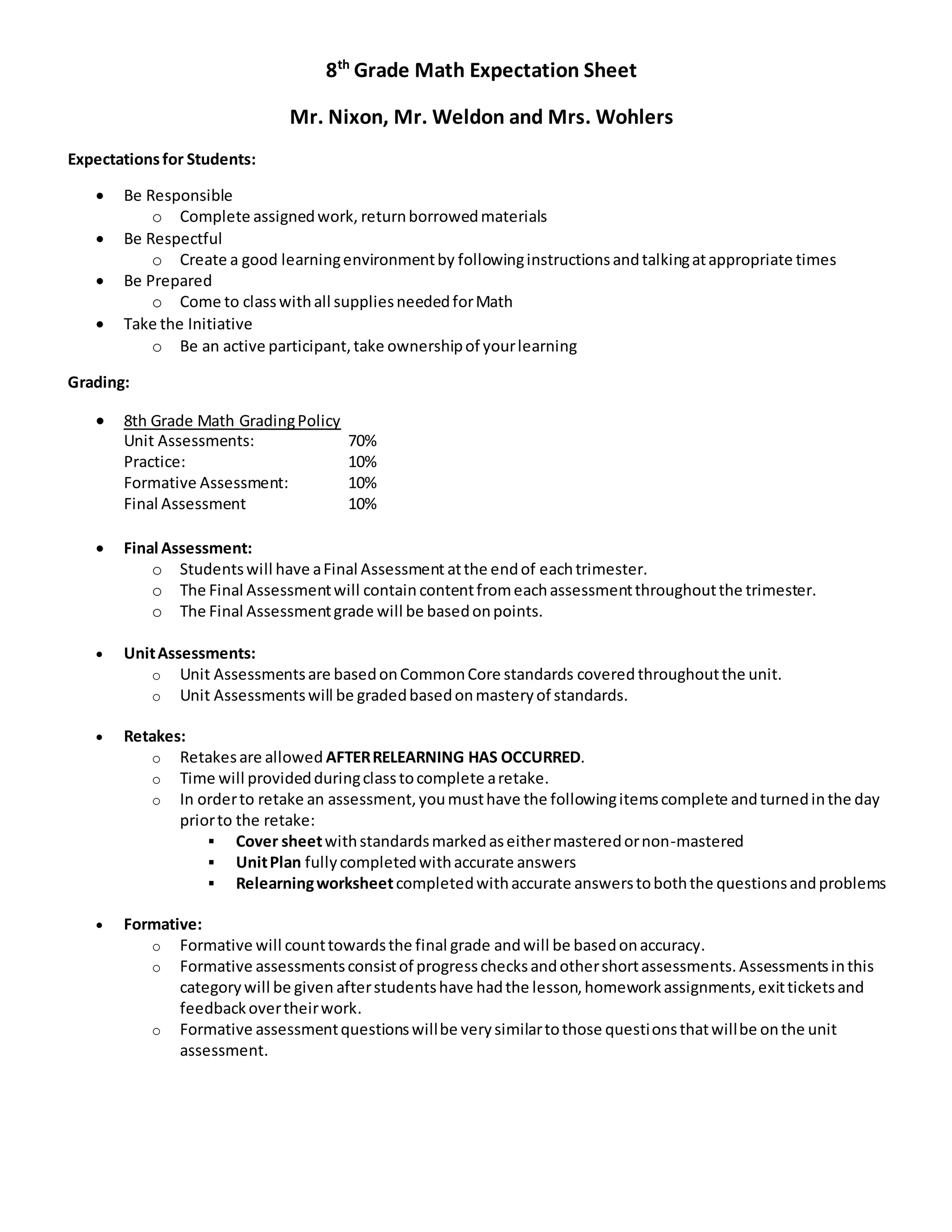2016 2017 expectation sheet | DOCX