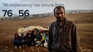 11
“life expectancy has shrunk from
76to 56 years old”
UN Report 2015 http://bit.ly/1RVGaNU
 