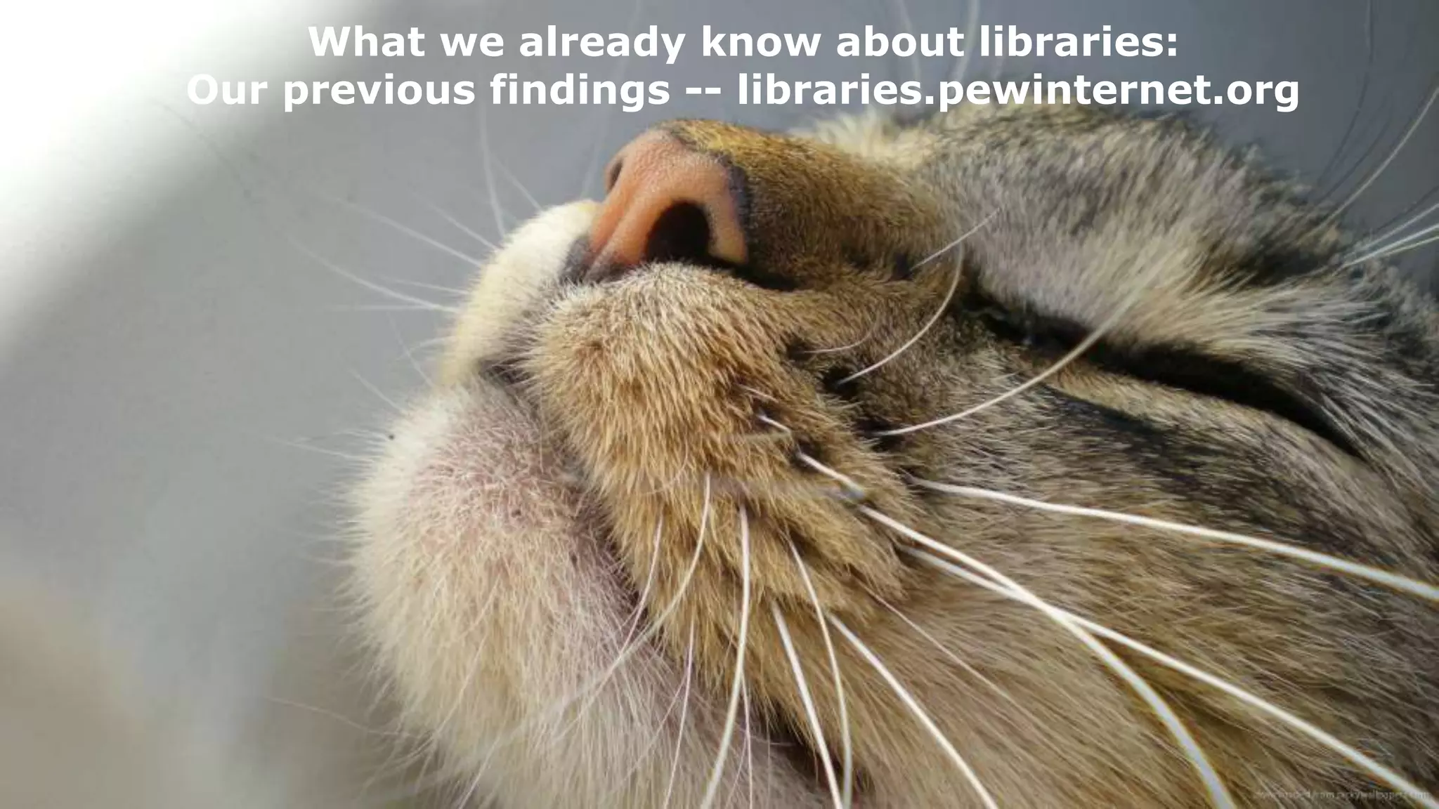 What we already know about libraries:
Our previous findings -- libraries.pewinternet.org
 