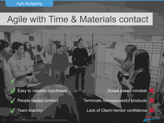 2016 UST Global Inc. © Confidential and proprietary.
Agile with Time & Materials contact
Agile Budgeting
5
…
Easy to validate hypothesis
Product support
Team stability
Scope based mindset
Terminate non-successful products
Lack of Client-Vendor confidence
 