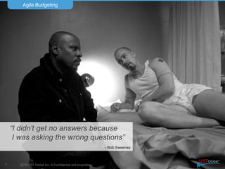 2016 UST Global Inc. © Confidential and proprietary.
Agile Budgeting
7
“I didn't get no answers because
I was asking the wrong questions”
- Bob Sweeney
 