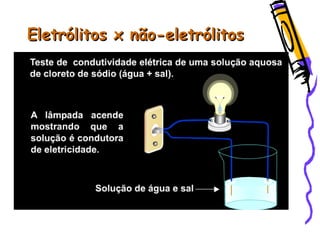 Eletrólitos x não-eletrólitosEletrólitos x não-eletrólitos
 