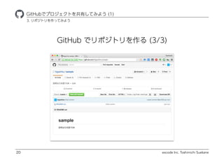 excode Inc. Toshimichi Suekane
GitHub ǥݥȥ (3/3)
ҾٱܲǥץȤФƤߤ褦 (1)
20
3. ݥȥäƤߤ褦
 