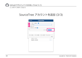 excode Inc. Toshimichi Suekane
SourceTree Ȥ׷ (3/3)
ҾٱܲǥץȤФƤߤ褦 (1)
24
3. ݥȥäƤߤ褦
 