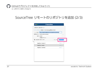 excode Inc. Toshimichi Suekane
SourceTree `ȤΥݥȥ׷ (2/3)
ҾٱܲǥץȤФƤߤ褦 (1)
27
3. ݥȥäƤߤ褦
 
