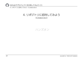 excode Inc. Toshimichi Suekane
4. ݥȥдƤߤ褦?
Collaborator
ҾٱܲǥץȤФƤߤ褦 (1)
37
4. ݥȥдƤߤ褦Collaborator
ϥ󥺥
 