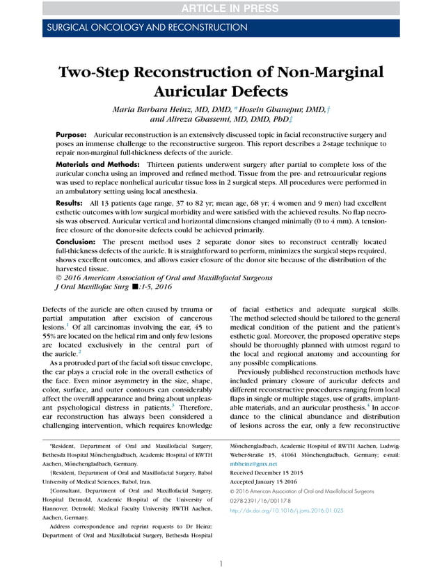 Two Ste 2016 heinz-two-step reconstruction of non-marginal auricular defects | PDF
