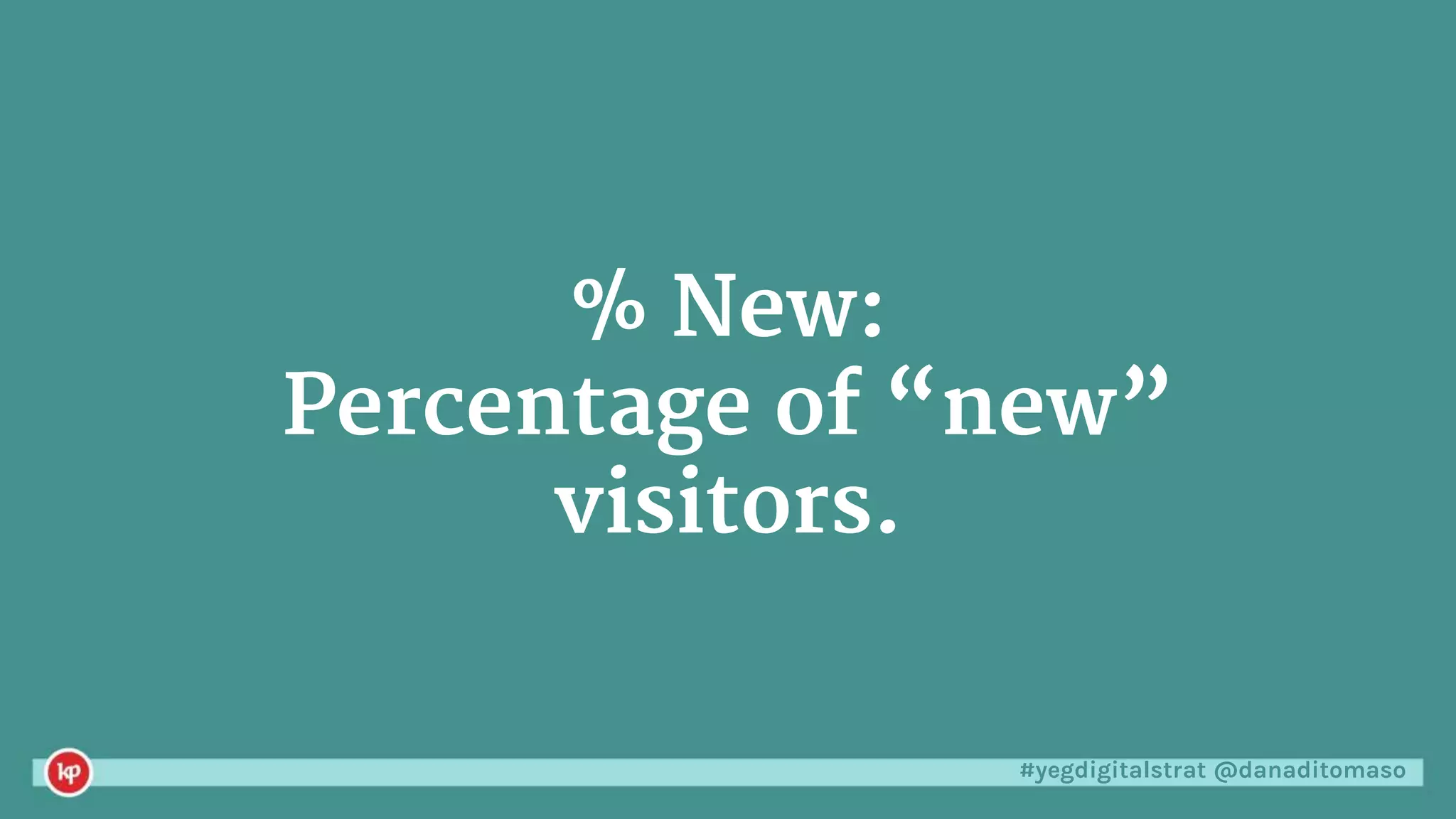 #yegdigitalstrat @danaditomaso
% New:
Percentage of “new”
visitors.
 